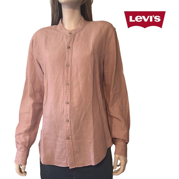 Levi's Button Front Shirt Top Blouse Long Sleeve Linen Cotton Blend Rose Pink - Picture 13 of 15